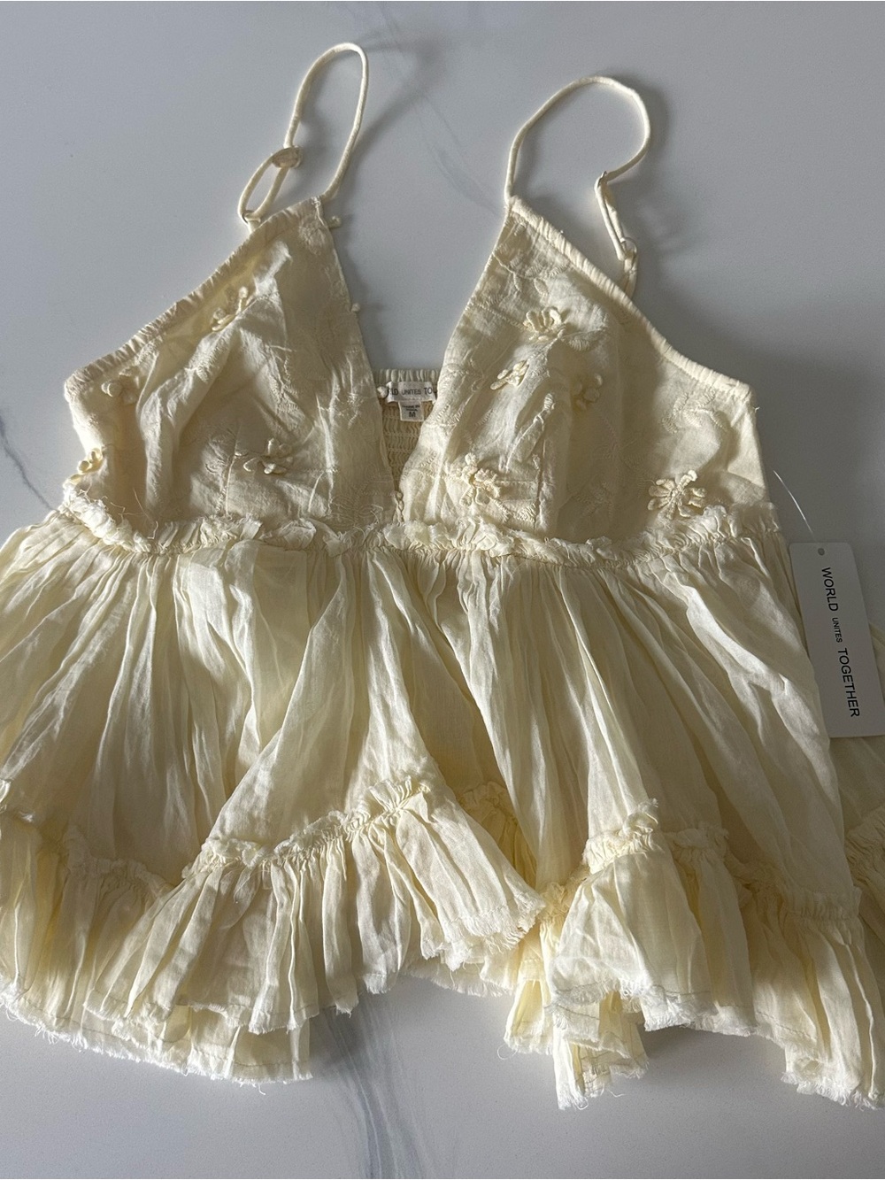 yellow ruffle feminine delicate cami spaghetti strap top